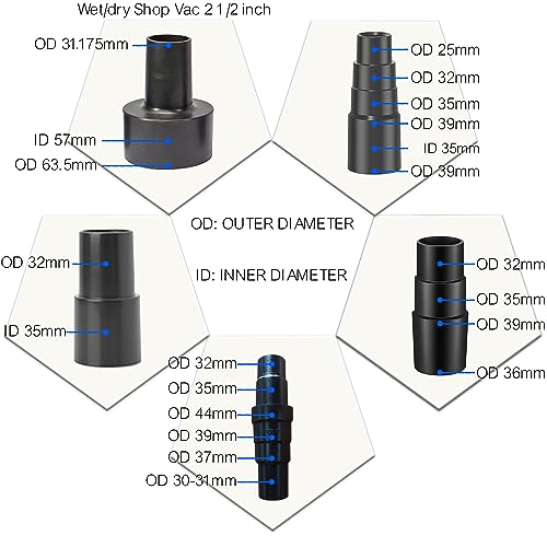 Universal Vacuum Hose Adapter Kit Reducer Attachment Set Converter from 1 1/2 inch to 1 1/4 inch from 1 3/8 inch to 1 1/4 inch Dust Hose Port Adapter VACEXT