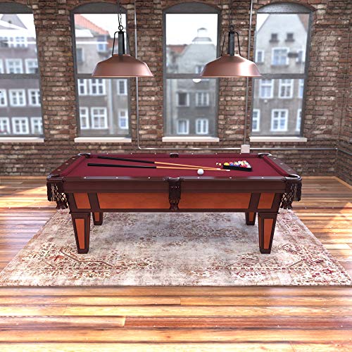 Fat Cat by GLD PRODUCTS Reno 7.5’ Pool Table with Dark Cherry Finish and Wine Colored Cloth, Accuslate Billiard Surface for Consistent Straight Fat Cat by GLD Products