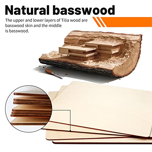 WYKOO Unfinished Blank Square Wood Pieces, 7 Pack 4mm 12 x 12 Inch Craft Wood, Plywood Board Basswood Sheets, Perfect for DIY Projects, Painting, WYKOO