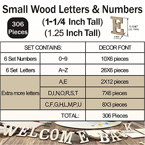 306 Pieces 1-1/4 Inch(1.25") Small Unfinished Wooden Letters and Wooden Numbers Decorative Font Alphabet Letters for Scrapbooking DIY Crafts Homemade Cregugua