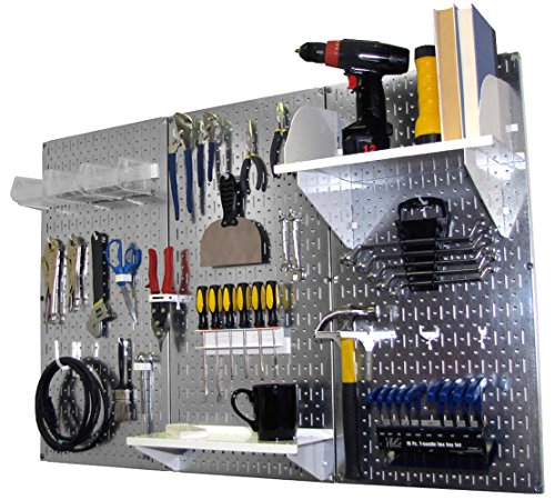 Pegboard Organizer Wall Control 4 ft. Metal Pegboard Standard Tool Storage Kit with Galvanized Toolboard and White Accessories Wall Control
