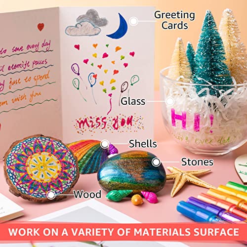 JR.WHITE Glitter Metallic Paint Pens: Sparkle Water-Based Marker Pen for Greeting Cards, Mugs, Wood, Art Drawing, Rock Painting, Posters, Albums, JR.WHITE