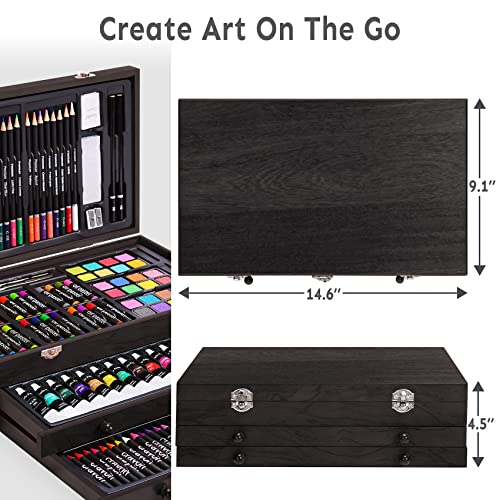 175 Piece Deluxe Art Set with 2 Drawing Pads, Acrylic Paints,Crayons,Colored Pencils,Paint Set in Wooden Case,Professional Art Kit,Art Supplies for Color More