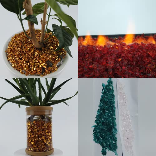 TWINKLING High Luster Fire Glass Gravel Stone Glitter,Broken Glass,Fire Gems Chips,Crushed Glass for Fire Pit Crafts Resin Art Aquarium Garden TWINKLING