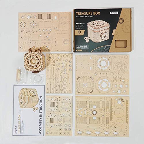 ROKR 3D Wooden Puzzle Mechanical Treasure Box Model DIY Brain Teaser Projects for Adult Kid Age 14+ ROKR