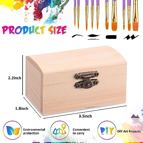 Chumia 48 Pcs Unfinished Wooden Craft Boxes with 40 Paintbrushes Small Wooden Boxes Treasure Chest with Lid and Clasp Wood Storage Box for DIY Baby Chumia