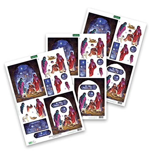 Katy Sue Nativity-Themed Paper Tole 3D Die Cut Decoupage Selection Pack. Contains 12 Die-Cut Sheets in Letter Size (4 Designs, 3 Copies of Each Katy Sue