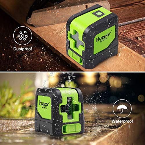 Huepar Cross Line Laser - DIY Self-Leveling Green Beam Horizontal and Vertical Line Laser Level with 100 Ft Visibility, Bright Laser Lines with 360° Huepar