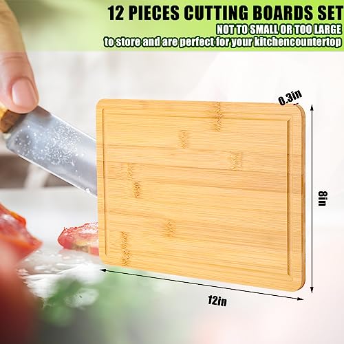 12 Pack Bulk Plain Bamboo Cutting Board Set 12 x 8 Inch Kitchen Chopping Boards Rectangular Blank Cutting Board Wood Crafts Serving Board for DIY Patelai