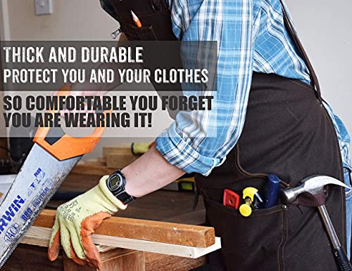 Woodworking Shop Apron - 16 oz Waxed Canvas Work Aprons | Metal Tape holder, Fully Adjustable to Comfortably Fit Men Size S to XXL | Tough Tool Apron ecoZen Lifestyle