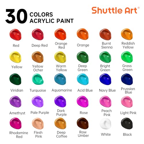 65 Pack Acrylic Paint Set, Shuttle Art Acrylic Painting Set with Wooden Easel, 30 Colors Acrylic Paint, Painting Canvas, Paint Brushes, Palettes, Art Shuttle Art