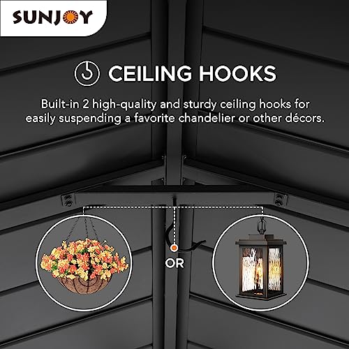Sunjoy Carport 14 ft. x 20 ft. Outdoor Gazebo Heavy Duty Garage Car Shelter with Brown Powder-Coated Steel Roof/Black Frame and 2 Ceiling Hooks by Sunjoy