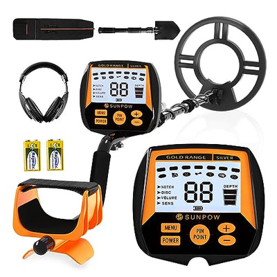 SUNPOW Metal Detector for Adults, Professional Waterproof High Accuracy Metal Detector, 10'' Detection Depth, Pinpoint & Disc & Notch & All Metal &