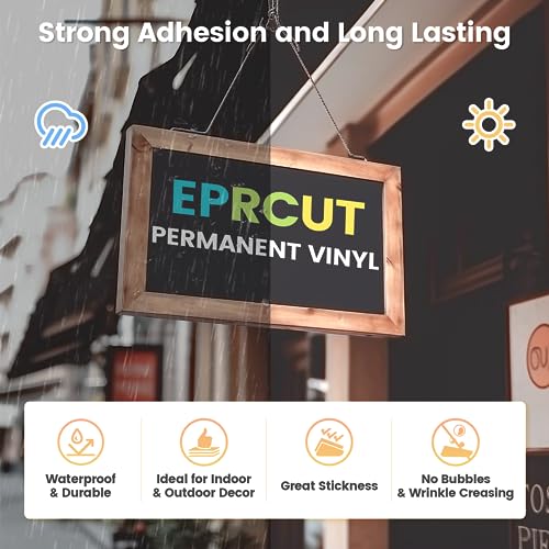 EPRCUT Permanent Vinyl Sheets, 65 Multi-Color 12" x 12" Adhesive Vinyl Bundle, Outdoor Waterproof Permanent Vinyl for All Cutting Machine, DIY Mug, EPRCUT