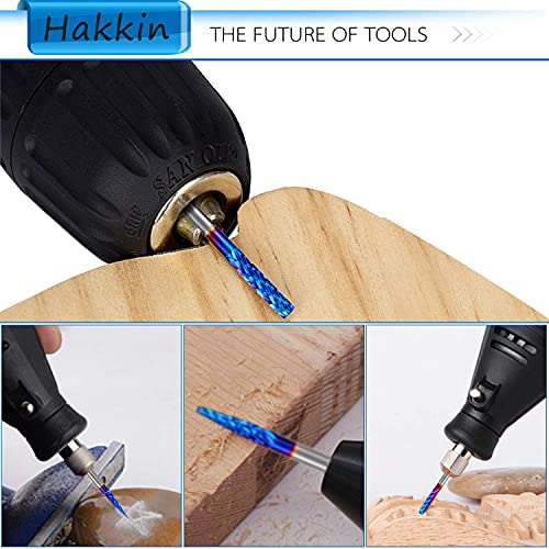 Hakkin 20 Pcs Carbide Rotary Burrs Set, End Mill CNC Router Bit, 1/8" Shank Nano Blue Coating Ball Nose End Mill, Double Cut Coat Rotary Drill for Hakkin