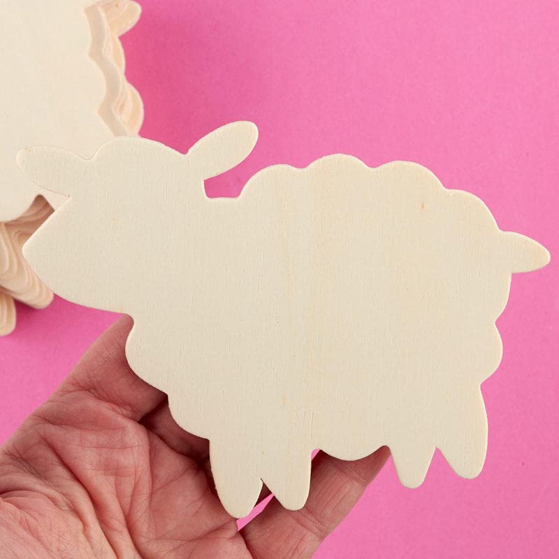 Pack of 24 Unfinished Wooden Sheep Cutouts - Baby Lamb Blank Wood Cutouts Ready for DIY Kids Crafts Religious VBS and Sunday School Activities from Factory Direct Craft