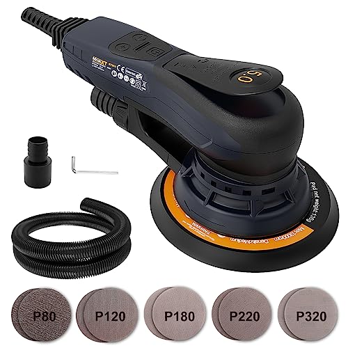 MAXXT Electric 5mm Random Orbital Sander Brushless 350W 3A Multi-function Variable Speed Electric Corded Orbital Sanders Machine with 10 Sanding MAXXT