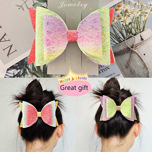 AOUXSEEM 10 Set Faux Leather Hair Bows DIY Making Kit for Beginner, Contains Pre Cut Pastel Lace Chunky Glitter Fabric and Silver Metal Spring Clips, AOUXSEEM