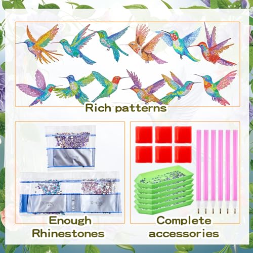 Qilery 12 Pcs Hummingbird Diamond Painting Hummingbird Stained Glass Window Clings Diamond Painting Kits Stained Glass Diamond Painting Kit DIY Qilery