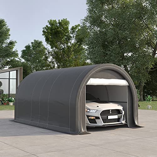 Outsunny 10' x 16' Carport, Heavy Duty Portable Garage Storage Tent with Large Zippered Door, Anti-UV PE Canopy Cover for Car, Truck, Boat, Outsunny