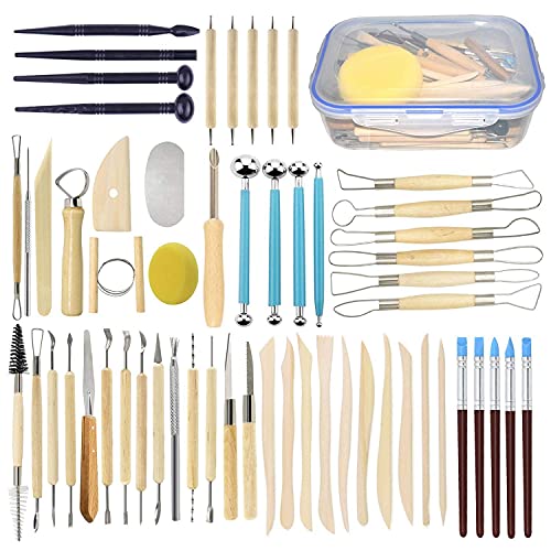 Augernis 57PCS Ceramic Clay Tools Set with Plastic Case Modeling Pottery Sculpting Tools Kits for Beginners Professionals Kids After School Ceramics Augernis