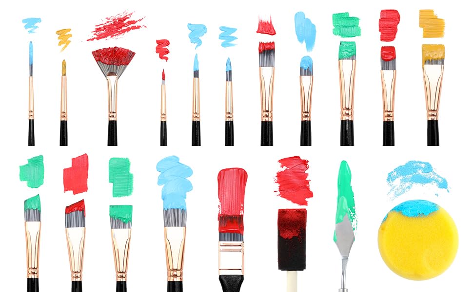 Transon Art Paint Brush Kit 16 Paint Brushes with Foam Brush Sponge Spatula and Brush Case for Oil, Acrylic, Watercolor, Gouache, Painting Black TRANSON