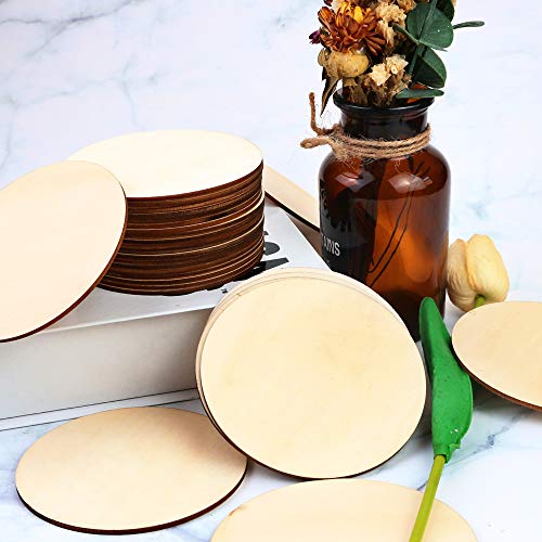 SKPPC 80 Pieces 4 Inch Unfinished Wood Circles Rounds Wooden Cutouts for Crafts, Door Design, Christmas Decorations, Coasters and DIY Home Decor SKPPC
