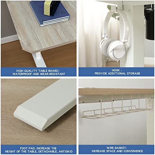 Sileye Adjustable Height L-Shaped Electric 59 Inch Sit-Stand Computer Desk with 3 Splice Boards, Lockable Casters-Ideal for Home Office, 59Inch, Oak Sileye