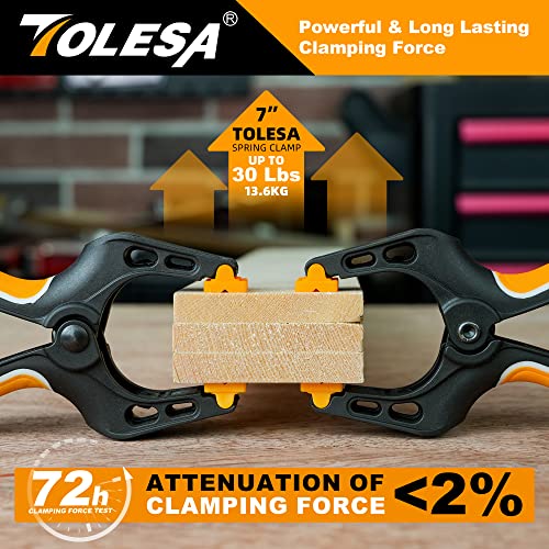 TOLESA Heavy Duty Spring Clamps 7 Inch - 4PCS Large Wood Clamps with Powerful Clamping Force 30 Lbs - Deep Throat Clamps for Woodworking Wood Gluing TOLESA