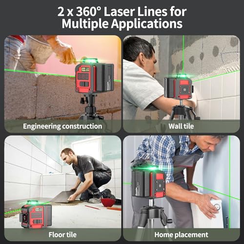 8 Line Laser Level 2×360° Leveling Green Laser Self Level Tool,200ft 2D Green Line Cross for Leveling Tool for Construction and Picture Hanging,Laser Ereoin