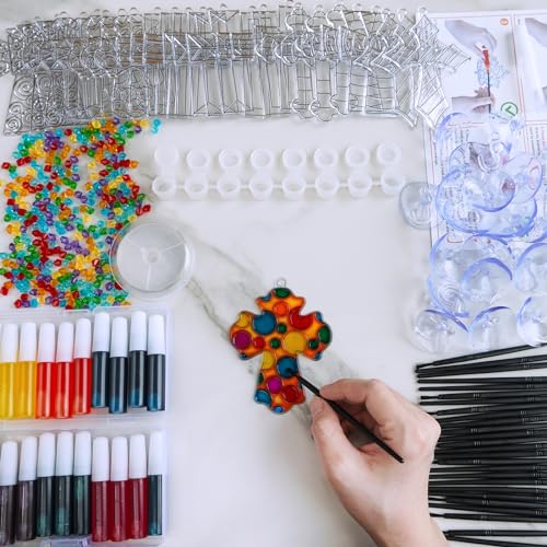 Winlyn 27 Sets Cross Suncatchers Ornaments Decorations DIY Window Paint Art Suncatchers Cross Craft Kits Cross Sun Catchers for Kids Sunday School Winlyn