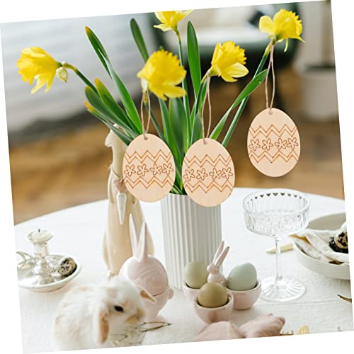 Yardenfun 60pcs Easter Egg Wooden Pendant Easter Wood Cutouts Easter Wood Slices Unfinished Wood Cutout Blank Ornaments DIY Easter Wood Pendant Yardenfun