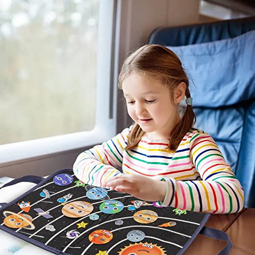 WATINC 25Pcs Outer Space Travel Felt-Board Story Set Portable Felt Board Solar System Universe Storytelling Planets Astronaut Galaxy Themed Preschool WATINC