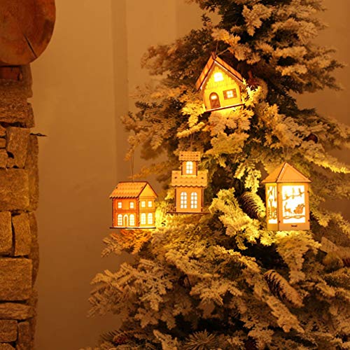Amosfun Winter Suit LED Light Up Wooden House Decoration Unfinished Wood Christmas Ornaments Hanging Christmas Tree Decoration for Xmas New Year Amosfun