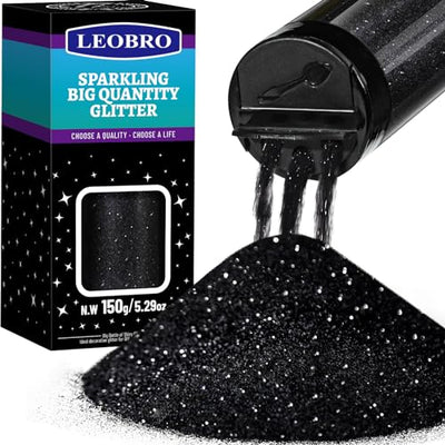 LEOBRO Black Glitter, Glitter, 150g/5.29oz Black Fine Glitter, Glitter for Crafts, Black Glitter Powder Craft Glitter Halloween Glitter, Extra Fine