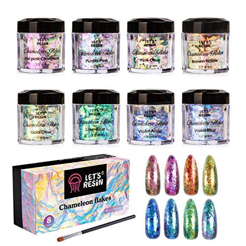 LET'S RESIN Chameleon Chunky Flakes, Resin Supplies-8 Color Intense Colorshift Pigment Powder for Resin Crafts/Tumblers, Chrome Powder Iridescent LET'S RESIN