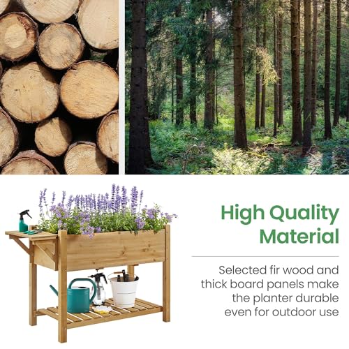 Yaheetech 49x22x32in 8 Pockets Horticulture Raised Garden Bed Elevated Wood Planter Box Stand with Foldable Side Table and Storage Shelf for Yaheetech