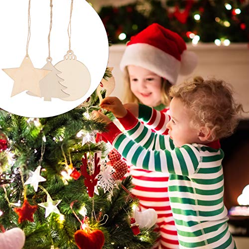 SEWACC 30 Pcs Wooden Christmas Ornaments Unfinished Wood Crafts with Hole Star Mini Christmas Tree Christmas Ball Wood Ornaments Wood Slices DIY SEWACC