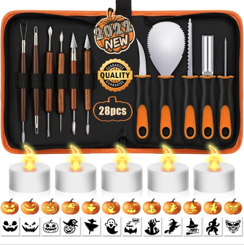 NESSTU Pumpkin Carving Kit with Stencils, 28 PCS Halloween Pumpkin Carving Tools, Professional Pumpkin Carving Set, Heavy Duty Stainless Steel NESSTU