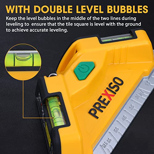 PREXISO Square Laser-65Ft Green Beam Floor Tile Laser Level, Tile Laser Line Projection, Angle 90 degree Aluminum Base Magnetic Level Square Built-In Prexiso