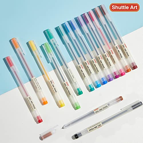 Shuttle Art Gel Ink Ball Point Pens, 15 Colors Japanese Style Pens, 0.38mm Extra-Fine Ballpoint Pens for Home, School and Office Shuttle Art