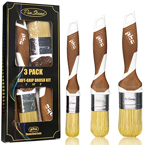 Pinstone 3 Pack Paint Brush Combo (PBC), 1", 1.5" and 2", Premium Synthetic Bristles, Soft Grip Handles, Expert Level Paint Brushes PinStone