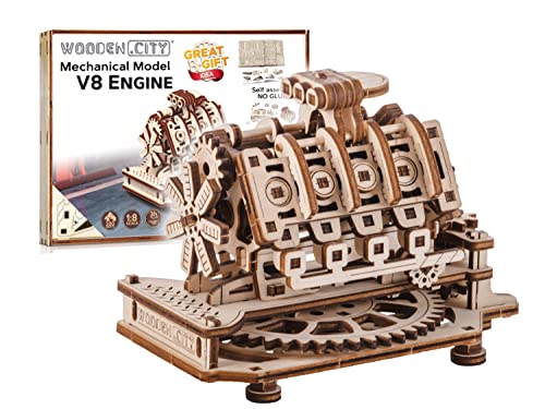 WOODEN.CITY Wood Engine Model Kit 3D Puzzle - 3D Wooden Puzzle Model Engine Kit for Adults - V8 Engine Model Kit That Works 3D Wooden Puzzles for WOODEN.CITY