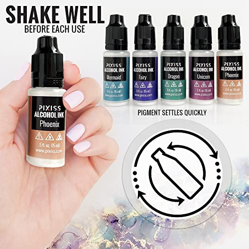 Pixiss Iridescent Color Changing Alcohol Ink Set - 5 Shades of Alcohol Ink for Epoxy Resin Supplies, Yupo Paper, Tumblers, Coasters - Resin Colorant Pixiss