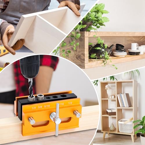 Samrira Self Centering Dowel Jig - Doweling Jig Kit for Woodworking Drill Guide For Straight Holes Wood Tools Width Adjustable with 6 Bushings + 3 Samrira