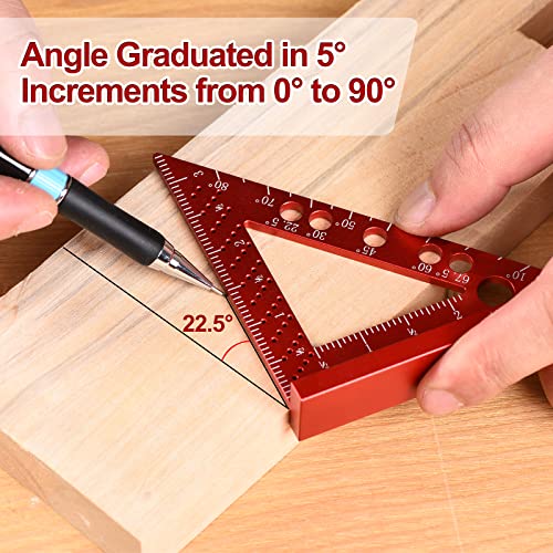 Small Square Tool with 0.7mm Mechanical Pencil Fixed Miter Angle Pin 90 Degree Mini Carpenter Square Precision Woodworking Machinist Measuring Square Gohelper