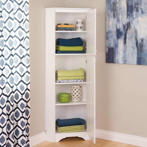 Prepac Elite 29.25" Tall White Corner Cabinet with Two Doors and Adjustable Shelves Prepac