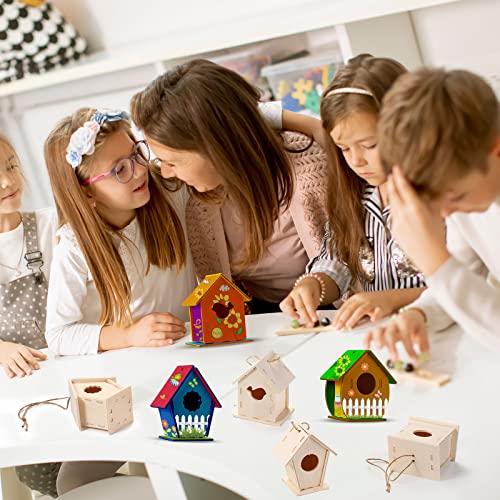 Kisston 96 Pcs Wooden Bird House Kits for Kids Christmas Crafts Bird House for Children to Build DIY Birdhouse in 6 Shapes and Stereoscopic Butterfly Kisston