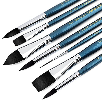 Transon 7pcs Natural Watercolor Paint Brush Set Professional for Watercolor Acrylic Ink Gouache Tempera