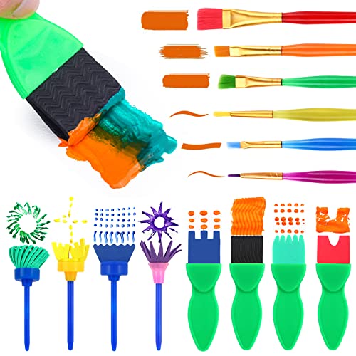 AROIC Washable Finger Paint set, 82 Pack Washable Kids Paint Set with 12 Color Finger Paints, Sponges, Paint Brushes, Waterproof Paint Apron, Palette AROIC